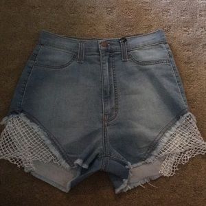 Pia fishnet denim shorts- light blue- FashionNova